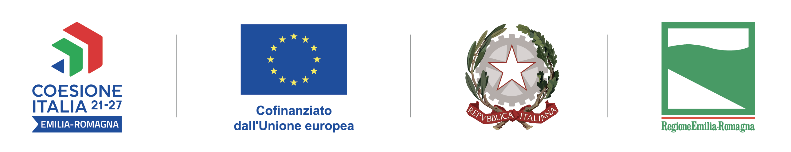 Loghi Coesione Italia 21-27, Cofinanziato dall'Unione Europea, Repubblica Italiana, Regione Emilia-Romagna